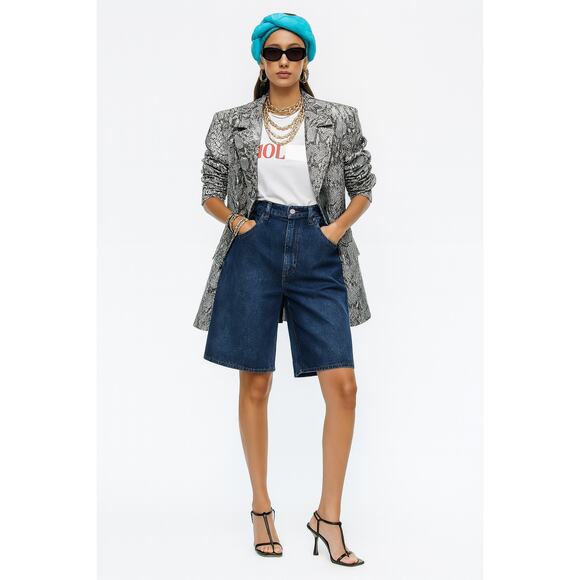 Toteme Classic Denim Shorts Jean Long Jorts Bermuda Baggy Wide Leg 25 - Picture 3 of 16